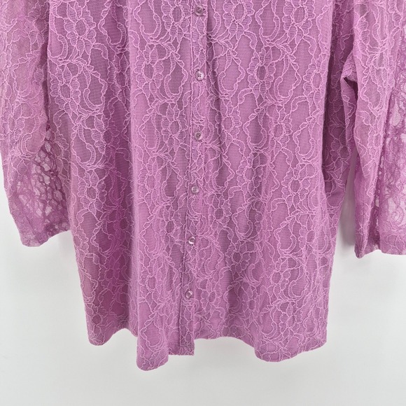 Style & Co Woman Lilac Floral Lace Button‎ Up Sheer Shirt Plus Size 2X Romantic - Picture 3 of 12